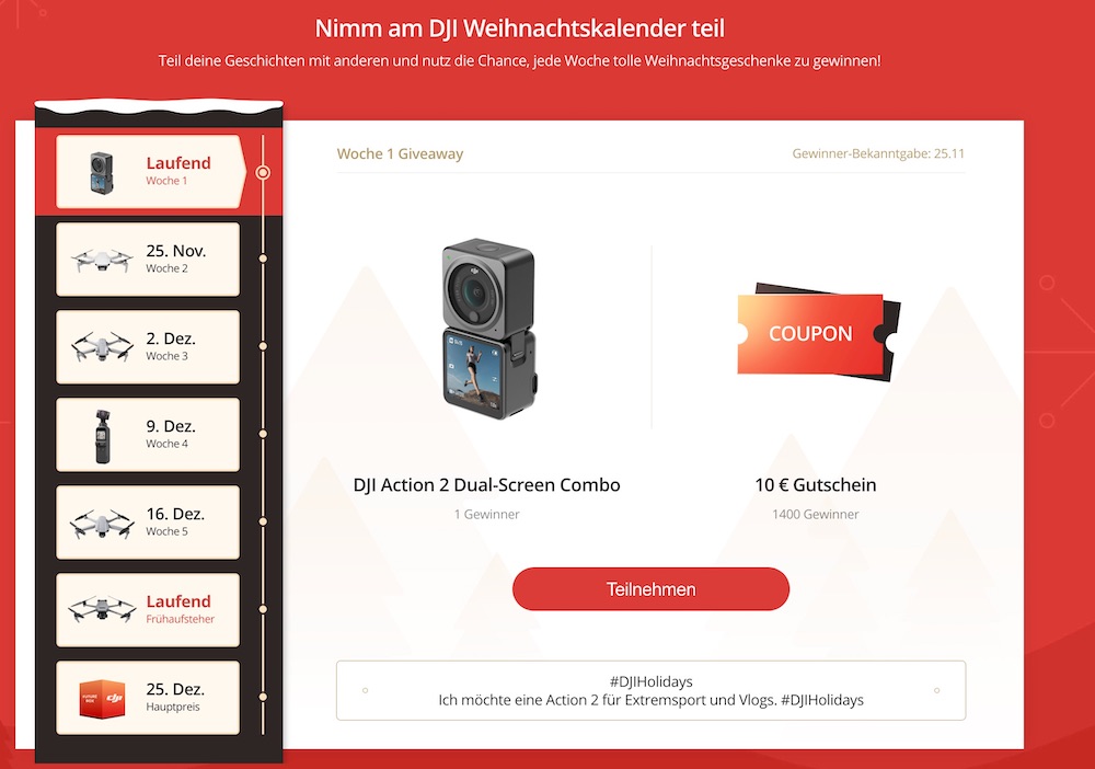 DJI Black Friday - Weihnachtskalender Gewinnspiel 2021 Drohnen Angebote Schnäppchen gewinnen